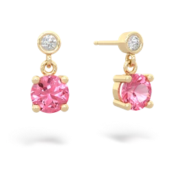 Lab Pink Sapphire Diamond Drop 6Mm Round 14K Yellow Gold earrings E1986