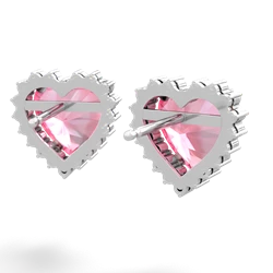 Lab Pink Sapphire Sparkling Halo Heart 14K White Gold earrings E0391