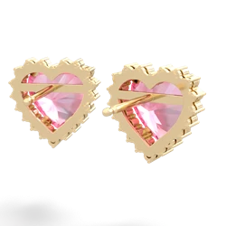 Lab Pink Sapphire Sparkling Halo Heart 14K Yellow Gold earrings E0391