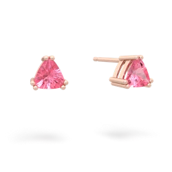 Lab Pink Sapphire 5Mm Trillion Stud 14K Rose Gold earrings E1858