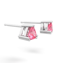 Lab Pink Sapphire 5Mm Trillion Stud 14K White Gold earrings E1858