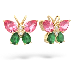 Lab Pink Sapphire Butterfly 14K Yellow Gold earrings E2215