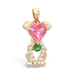 Lab Pink Sapphire Puppy Love 14K Yellow Gold pendant P5800