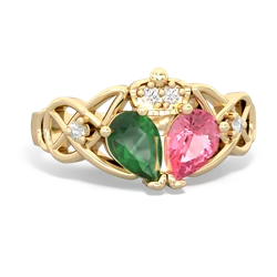 Lab Pink Sapphire 'One Heart' Celtic Knot Claddagh 14K Yellow Gold ring R5322