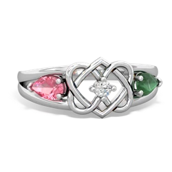 Lab Pink Sapphire Hearts Intertwined 14K White Gold ring R5880