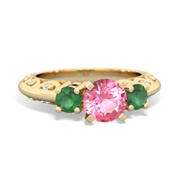 Lab Pink Sapphire Art Deco Eternal Embrace Engagement 14K Yellow Gold ring C2003