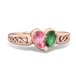 Lab Pink Sapphire Filligree 'One Heart' 14K Rose Gold ring R5070