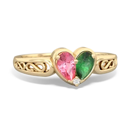 Lab Pink Sapphire Filligree 'One Heart' 14K Yellow Gold ring R5070