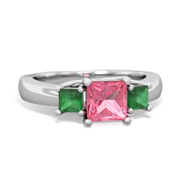 Lab Pink Sapphire Three Stone Trellis 14K White Gold ring R4015