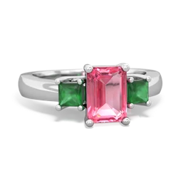 Lab Pink Sapphire Three Stone Emerald-Cut Trellis 14K White Gold ring R4021