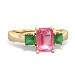 Lab Pink Sapphire Three Stone Emerald-Cut Trellis 14K Yellow Gold ring R4021