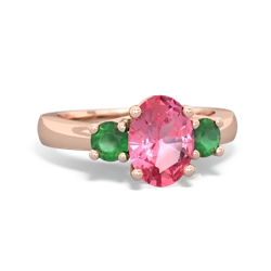 Lab Pink Sapphire Three Stone Oval Trellis 14K Rose Gold ring R4024