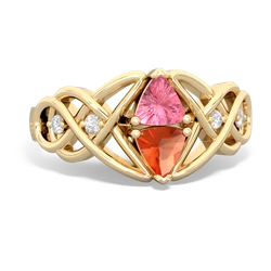 Lab Pink Sapphire Keepsake Celtic Knot 14K Yellow Gold ring R5300