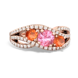 Lab Pink Sapphire Three Stone Aurora 14K Rose Gold ring R3080