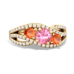 Lab Pink Sapphire Three Stone Aurora 14K Yellow Gold ring R3080