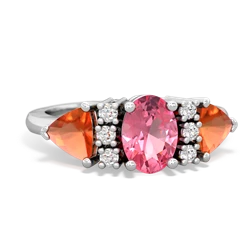 Lab Pink Sapphire Antique Style Three Stone 14K White Gold ring R2186