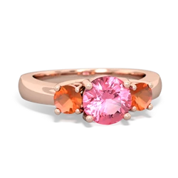 Lab Pink Sapphire Three Stone Round Trellis 14K Rose Gold ring R4018