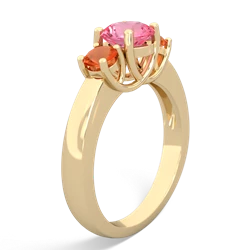 Lab Pink Sapphire Three Stone Round Trellis 14K Yellow Gold ring R4018