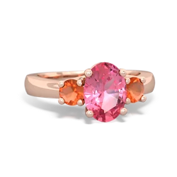 Lab Pink Sapphire Three Stone Oval Trellis 14K Rose Gold ring R4024