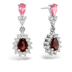 Lab Pink Sapphire Halo Pear Dangle 14K White Gold earrings E1882