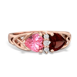 Lab Pink Sapphire Celtic Knot Double Heart 14K Rose Gold ring R5040