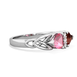 Lab Pink Sapphire Celtic Knot Double Heart 14K White Gold ring R5040