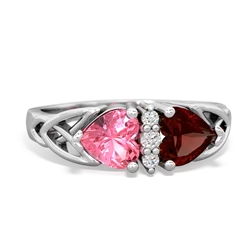 Lab Pink Sapphire Celtic Knot Double Heart 14K White Gold ring R5040