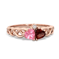 Lab Pink Sapphire Heart To Heart Braid 14K Rose Gold ring R5870