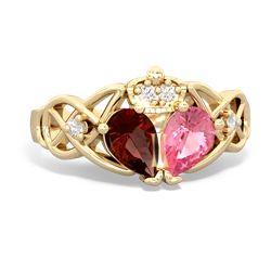 Lab Pink Sapphire 'One Heart' Celtic Knot Claddagh 14K Yellow Gold ring R5322