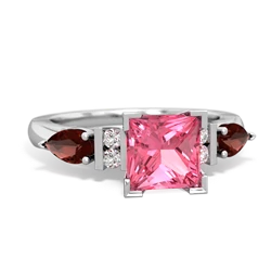 Lab Pink Sapphire 6Mm Princess Eternal Embrace Engagement 14K White Gold ring C2002