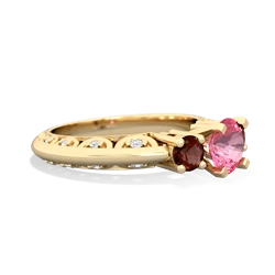 Lab Pink Sapphire Art Deco Eternal Embrace Engagement 14K Yellow Gold ring C2003