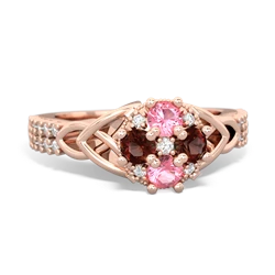 Lab Pink Sapphire Celtic Knot Cluster Engagement 14K Rose Gold ring R26443RD