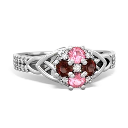 Lab Pink Sapphire Celtic Knot Cluster Engagement 14K White Gold ring R26443RD