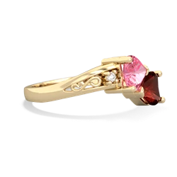 Lab Pink Sapphire Snuggling Hearts 14K Yellow Gold ring R2178