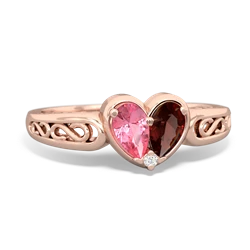 Lab Pink Sapphire Filligree 'One Heart' 14K Rose Gold ring R5070