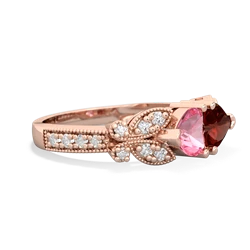 Lab Pink Sapphire Diamond Butterflies 14K Rose Gold ring R5601