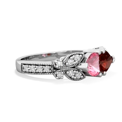 Lab Pink Sapphire Diamond Butterflies 14K White Gold ring R5601