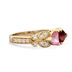 Lab Pink Sapphire Diamond Butterflies 14K Yellow Gold ring R5601