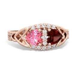 Lab Pink Sapphire Sparkling Celtic Knot 14K Rose Gold ring R2645