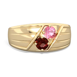 Lab Pink Sapphire Men's Streamline 14K Yellow Gold ring R0460