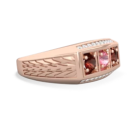 Lab Pink Sapphire Three Stone Tire Tread Men's 14K Rose Gold ring R0520