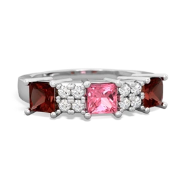 Lab Pink Sapphire Three Stone Diamond Cluster 14K White Gold ring R2592