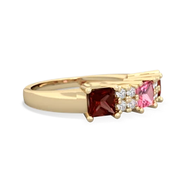 Lab Pink Sapphire Three Stone Diamond Cluster 14K Yellow Gold ring R2592