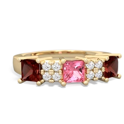 Lab Pink Sapphire Three Stone Diamond Cluster 14K Yellow Gold ring R2592