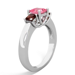 Lab Pink Sapphire Three Stone Trellis 14K White Gold ring R4015