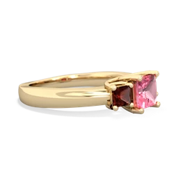 Lab Pink Sapphire Three Stone Trellis 14K Yellow Gold ring R4015