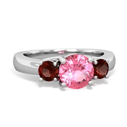 Lab Pink Sapphire Three Stone Round Trellis 14K White Gold ring R4018