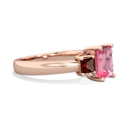 Lab Pink Sapphire Three Stone Emerald-Cut Trellis 14K Rose Gold ring R4021