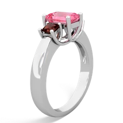 Lab Pink Sapphire Three Stone Emerald-Cut Trellis 14K White Gold ring R4021