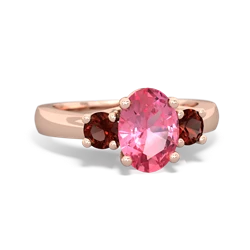 Lab Pink Sapphire Three Stone Oval Trellis 14K Rose Gold ring R4024